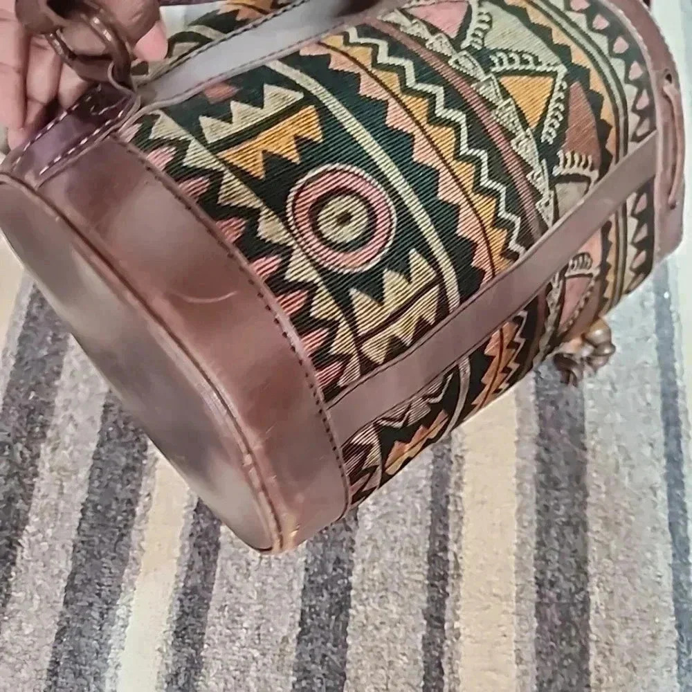 Vintage Island Imports Tribal Print Leather Bucket Bag – Rare Find - Picture 6 of 11